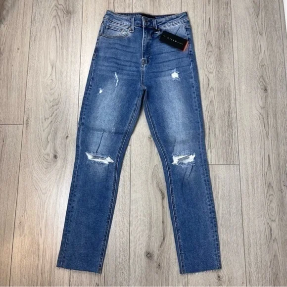 High Rise Medium Wash Relaxed Fit Distressed Skinny Jean - Picture 7 of 9